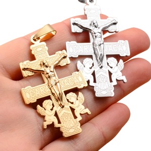 Grand pendentif croix en acier inoxydable, pendentif de prière d'ange pour hommes et femmes, bijoux vintage couleur argent/or, cadeau - Product Image 4