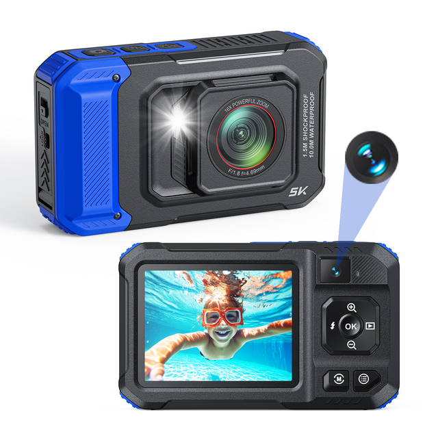 2026 NEW Outdoor Mini Sports Camera Front/Rear Dual Lens 96MP 8x Zoom 2.8" Screen LED Light 5K Waterproof Action Camera