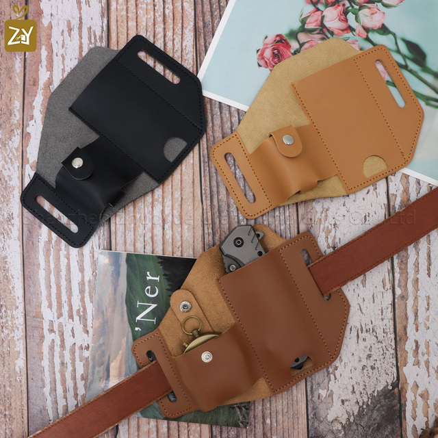 Multifunctional PU Leather Waist Belt Case Compass Tactical Storage Bag for Knife Outdoor Camping Tools Pocket