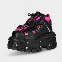 Bottes plateforme rose néon Cyberpunk unisexe, 8 cm, style punk industriel, avec rivets, EU35-45