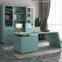 Bureau de direction moderne et simple en forme de L, en bois vert, marque ML, mobilier de luxe