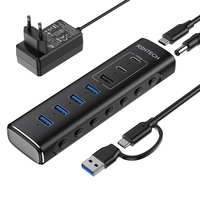 Nuevo HUB USB C de 7 Puertos con Alimentación, Actualizado en 2026, con 10Gbps (1A+2C) y 5Gbps (4A), Cable Híbrido Desmontable 2 en 1 para Computadora Portátil
