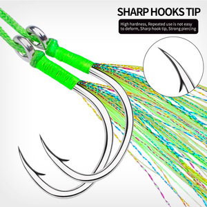 Hameçon de pêche en eau salée de 43-112 kg, résistant, 1/0-5/0 #   Hameçon <span class=keywords><strong>double</strong></span> assisté de haute qualité pour jigging - Product Image 5