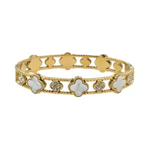 Griffato oro placcato in acciaio inox trifoglio zircone bracciale coppia braccialetti donna uomo gioielli Bijoux En Acier Inoxydable