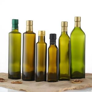 Grosir botol kaca cuka minyak zaitun warna Amber hijau datar 250ml 500ml 750ml dengan tutup sekrup - Product Image 3