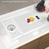 Évier de cuisine compact en acier inoxydable blanc, avec lave-tasses intégré invisible, multifonction, à cuve unique