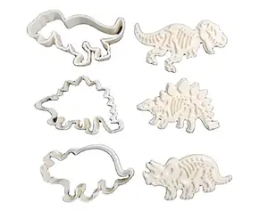 2020新设计3pcs恐龙饼干邮票3D曲奇切割器和塑料饼干模具套装