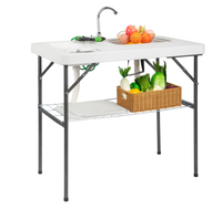 Table de filetage pliante professionnelle avec 2 éviers pour le nettoyage extérieur du poisson et des légumes