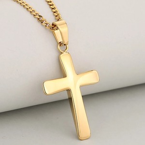 Collar con colgante de cruz clásica cristiana, acero inoxidable pulido, joyería religiosa, regalo de bautismo y comunión para hombres y mujeres - Product Image 5