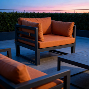 Conjunto de Muebles de Exterior con Recubrimiento en Polvo, en Forma de U, de Aluminio Impermeable y Teca, Sofá Modular Seccional para Jardín - Product Image 6