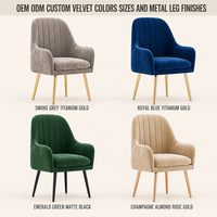 Chaise de restaurant en gros, mobilier de salle à manger moderne, chaise de salle à manger nordique en métal, chaise de salle à manger en velours avec pieds en métal