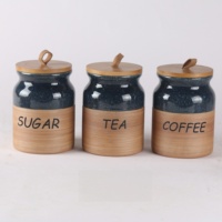 Lot de 3 pots à épices en céramique avec couvercles en bois, fabrication OEM, boîtes de rangement