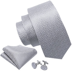 Di lusso di Business Personalizzata Grigio <span class=keywords><strong>Gemelli</strong></span> Hanky Cravatte Da <span class=keywords><strong>Uomo</strong></span> Commercio All'ingrosso Plaid di Seta Mens Cravatta Set - Product Image 2