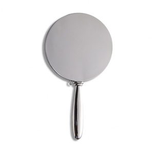 On Sale Round Silver Engraved Small Vanity Makeup <b>Compact</b> Hand <b>Mirror</b> with PU Pouch - Product Image 4