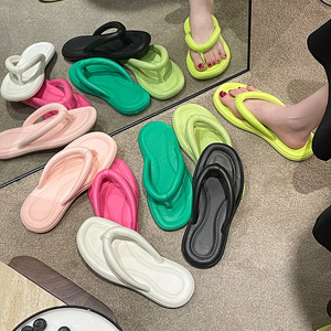 Thick Soled Flip-flops Ladies Solid Color Fashion <b>Slippers</b> Leisure Summer Beach <b>Slippers</b> Wholesale Women - Product Image 2