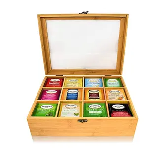 Natural Bamboo Storage Organizer Wooden Tea Box With Lid