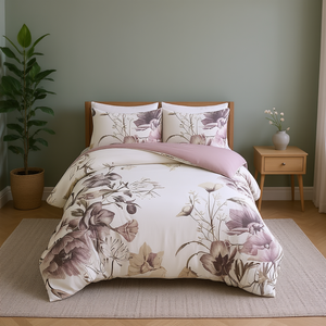 Set Copripiumino in Cotone con Stampa Floreale, 3 Pezzi, Biancheria da Letto Classica - Product Image 2