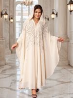 Robe Abaya Grise Brodée de Perles Florales, Modeste et Respirante en Polyester, Style Borkha Égyptien, Anti-Statique, Ensemble 2 Pièces pour Femme - Meilleures Ventes