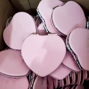 Pink Heart <b>Mirror</b> White PU Leather Private Label Heart <b>Round</b> Lash Mini <b>Small</b> Pocket Compact Makeup <b>Mirror</b> - Product Image 3