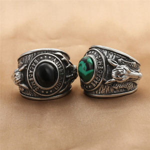 European Style Men's Punk <b>Ring</b> Silver Black Stone Bezel Setting Retro Gift Jewelry Spike Geometric Design - Product Image 1