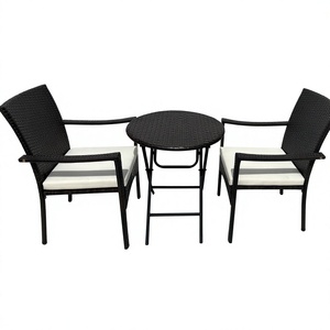 Ensemble de table pliante moderne de haute qualité avec 2 chaises en osier, coussins KD, résistant aux intempéries, pour jardin, balcon, terrasse, loisirs, hôtel, en acier classique - Product Image 1