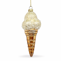 Décoration de Noël en verre soufflé artisanal vintage, écologique et luxueuse, en forme de cornet de glace, finition givrée et pailletée pour décorer le sapin de Noël