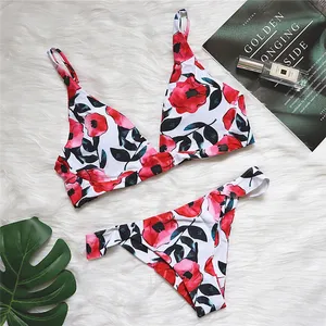 Promotion price rose print swimwear women 2021 brazilian swimsuit women's swim wear for ladies