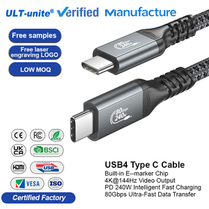 Cable USB4 trenzado con certificación ULT-unite CE, tipo C, compatible con transferencia de datos de 80 Gbps, video 4K a 144 Hz y carga PD de 240 W. - Product Image 1