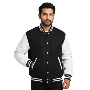 Veste universitaire personnalisée avec logo, manches en cuir, broderie noire, veste de baseball pour couple, veste universitaire pour homme, veste Letterman - Product Image 1