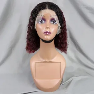 99j gingembre Orange vague d'eau perruques de cheveux humains 13x4 dentelle frontale vague profonde dentelle perruques 200% densité courte bouclée <span class=keywords><strong>Bob</strong></span> perruque pour les femmes - Product Image 1