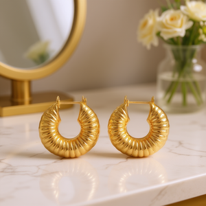 Orecchini a Cerchio Trendy Placcati Oro in Lega di Zinco, Gioielli Unisex alla Moda, Colore Oro Bianco, Misura 20mm - Product Image 2