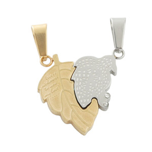 Stainless Steel Leaf Pendant Set Unisex <b>Couple</b> <b>Necklace</b> Retro Plant Design Gift Jewelry - Product Image 2