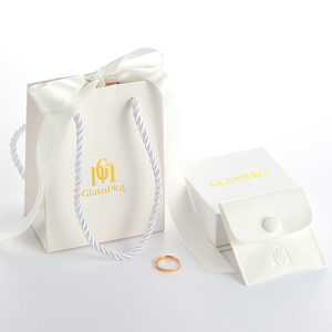 GLAMPKG Paper Magnetic <b>Book</b> <b>Box</b> Black Foam Insert Microfiber Pouch Paper Handle Ribbon Bag Gold Logo Jewelry Packaging Set - Product Image 1