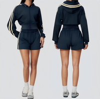 Ensemble de survêtement personnalisé pour femme : sweat à capuche zippé et short – 2 pièces décontractées pour l'hiver, le yoga et la gym – Coupe ample et chaude