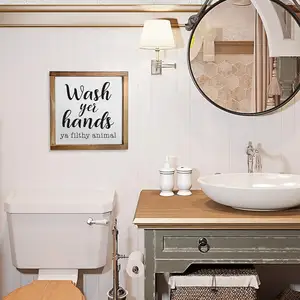 12x 12英寸农舍浴室墙壁标志 “洗手你肮脏的动物” 彩绘技术有趣的浴室装饰