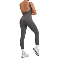 Combinaison de yoga une pièce pour femme, justaucorps de sport dos nu sans manches, tenue de sport moulante longue