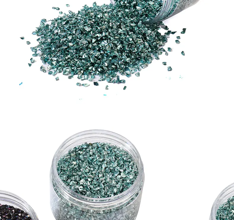 Trucioli di cristallo metallico in argento di vetro frantumati irregolari Glitter di vetro 2-4mm artigianato grosso Glitter per Nail Art resina epossidica M