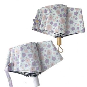 Paraguas Compacto Ultraligero de Doble Uso para Mujer, con Protección UV 8K y Diseño de Pequeñas Flores Púrpuras, Regalos Empresariales, Mango de Plástico - Product Image 1