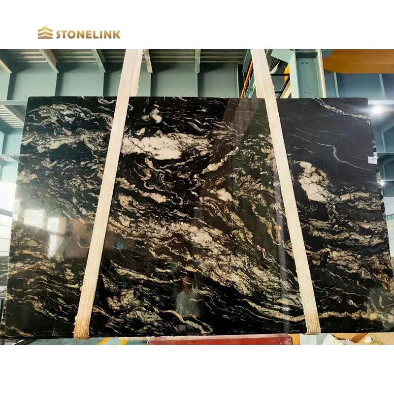 Stonelink-Werk Großhandelspreis Brasilien Naturgranitstein kosmische schwarze Granitplatte für Kücheninsel Arbeitsplatte