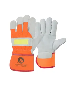 High Quality Orange Cotton Pvc Reflective Leather Welding Gloves Driver Safety Gloves