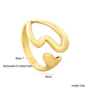 Bagues minimalistes en acier inoxydable plaqué or 18 carats, forme cœur irrégulière évidée, bijoux ajustables pour femmes - Product Image 2