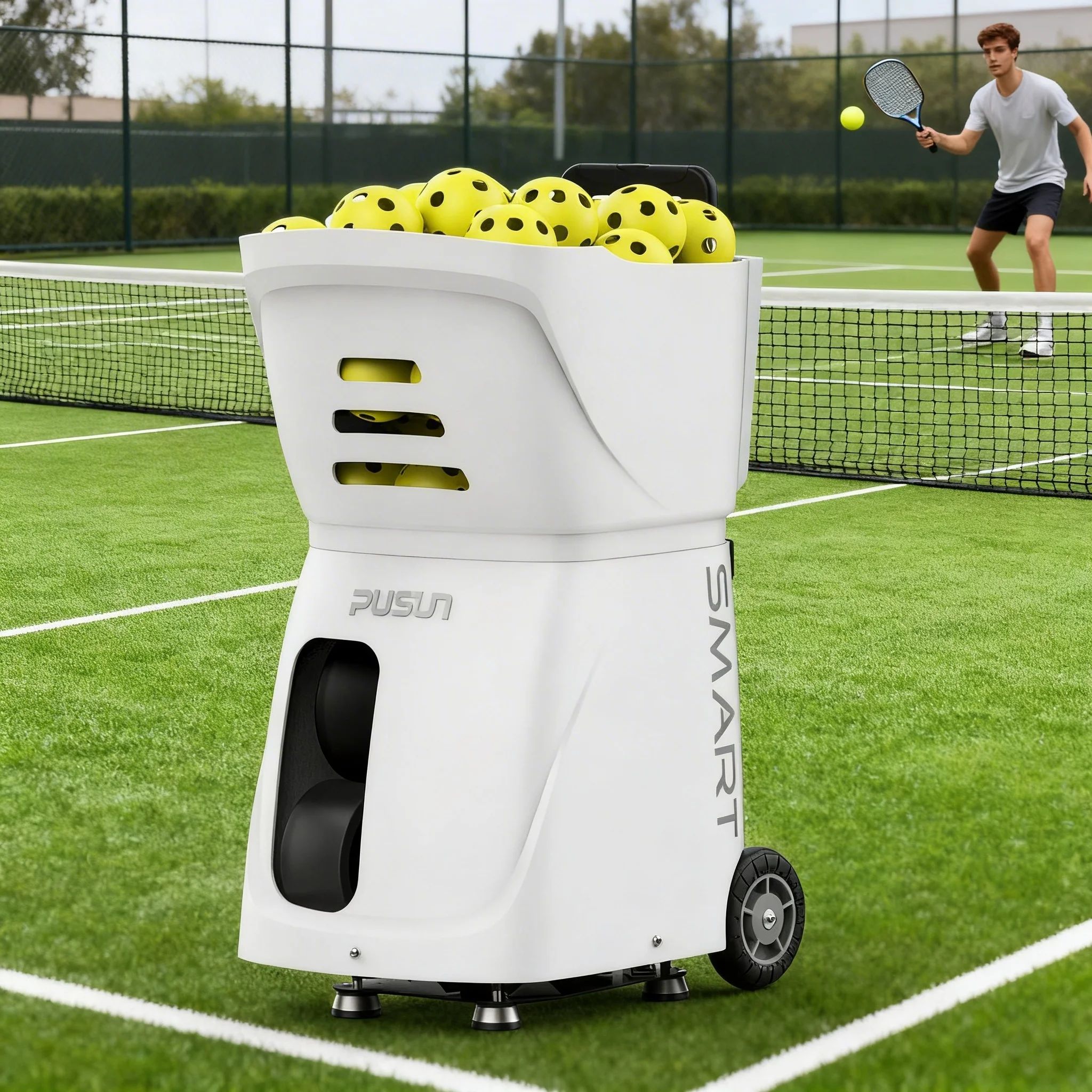 Automatic Pickleball Serving Machine with Smart APP 80 Ball Capacity 12 Modes Adjustable Speed Spin Simulation