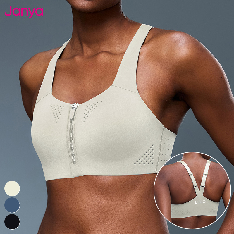 Janya Breathable One Piece Traceless Adjustable Straps Front Zipper Gym Fitness Yoga Bras High Impact Sports Bra for Women
