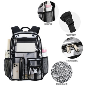 Mok Transparent Tpu <b>Backpack</b> 18 In <b>Large</b> Capacity Unisex Student <b>School</b> Bag For Travel And Daily Use - Product Image 2