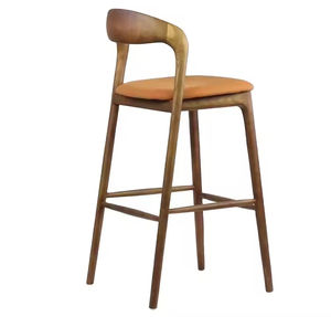 Tabouret de bar en bois de style nordique avec coussin et accoudoirs pour cafés, tabouret de bar haut pour cuisine et comptoir - Product Image 6