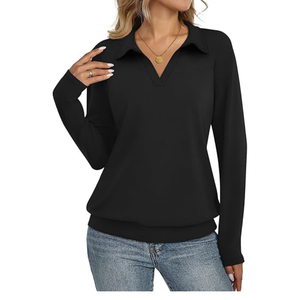 Blusas Polo Profesionales Casuales de Manga Larga para Mujer, Tejido de Poliéster Transpirable, Parte Inferior con Banda, Tops de Trabajo de Punto Estampados - Product Image 1