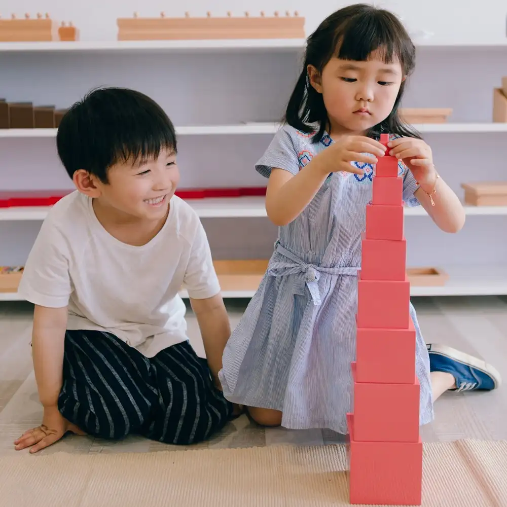 Phổ Biến Gỗ Sồi Trẻ Em Montessori Học Tập Sensorial Đồ Chơi Màu Hồng Tháp Cho Trẻ Em