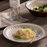 Service de table en céramique et porcelaine écologique, style vintage européen, gaufré, de luxe, rétro, sous glaçure, compatible lave-vaisselle, comprenant bols et assiettes, pour les fêtes