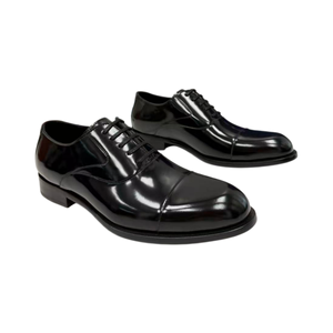 Chaussures habillées Oxford en cuir véritable noir, bout rond, à lacets, couleur unie, pour le bureau et la carrière, pour hommes, toutes saisons, semelle extérieure en caoutchouc - Product Image 4