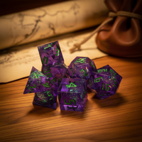 Ensemble de dés personnalisés DND en résine rose violette, 7 pièces, pour jeux de D&D, revêtement arc-en-ciel, polyédrique, bords vifs, lumière d'aurore